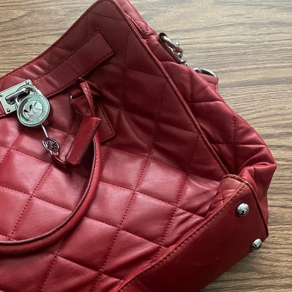Michael Kors Quilted Red Leather Satchel with Chain Strap